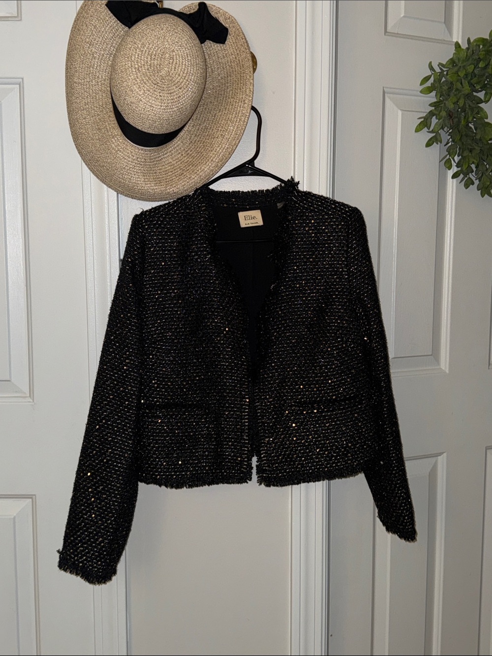 Black SparkleTweed Open-Front Jacket